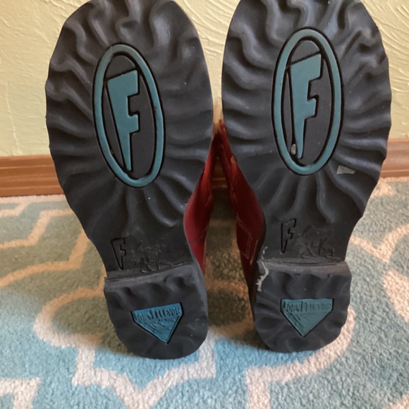 John Fluevog Red Leather F-Shoe High Cowboy Boots w/ Gold Stitching, Sz 10.5 - Picture 4 of 10